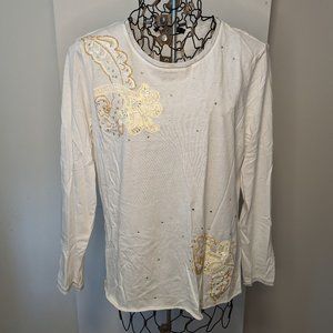 Indigo Palms Beaded and Embroidered Top - New - XL